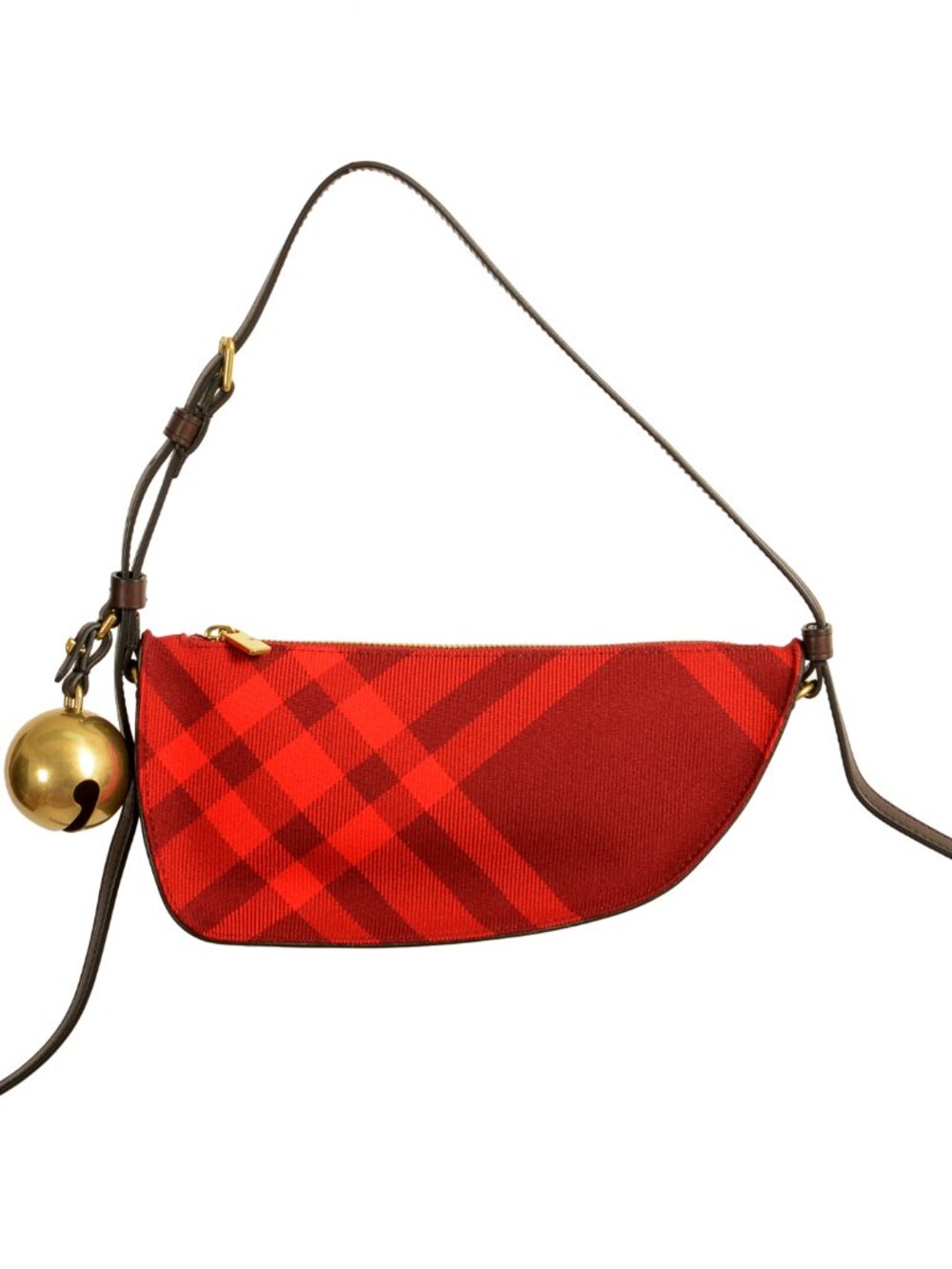 Burberry "Ls Knit Baguette" Leather Trimmed Scarlet Plaid Handbag Shoulder Bag - Picture 4 of 7